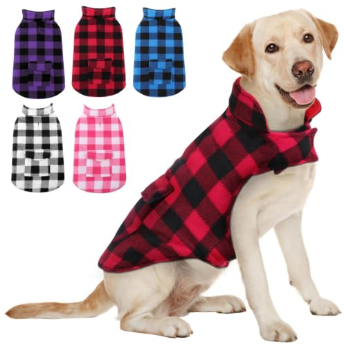 AOFITEE Hundejacke Winter Hundemantel Grosse Hunde mit Geschirröffnung | Warm Weihnachten Wintermantel mit Bauchschutz, Winddicht Karierte Hundewinterjacke Hund Mantel für Kleine Mittel Große Hunde