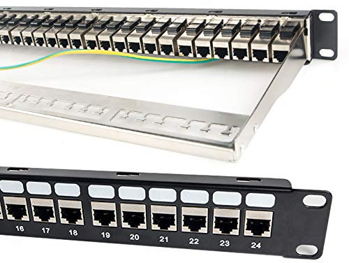Detroit Packing Co. Panneau de Brassage à coupleur CAT6A RJ45 à 24 Ports avec Barre arrière, Montage Mural ou Montage en Rack, Compatible avec Les câbles Cat5, Cat5e, Cat6, Cat6A, UTP STP