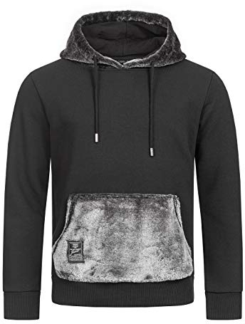 Redbridge Herren Hoodie Kapuzenpullover Teddyfell Pullover Kunstfell Schwarz L