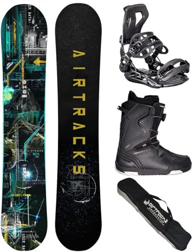 Airtracks Herren Snowboard Set Board Data Wide Freestyle Freeride 164 - Softbindung Master - Softboots Strong ATOP 44 - SB Bag