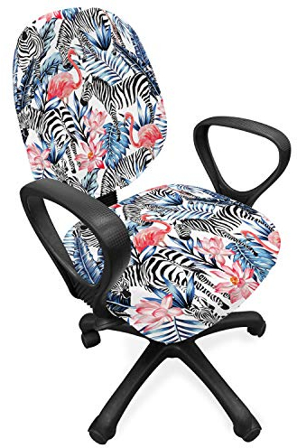ABAKUHAUS Aquarell Bürostuhl Schonbezug, Flamingo mit Zebra, dekorative Schutzhülle aus Stretchgewebe, Schwarz Blau