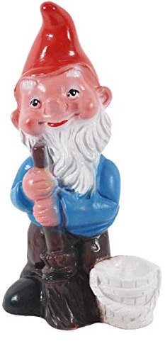 OMÜ Otto Müller Gartenzwerg Deko Gartenfigur Zwerg stehend mit Besen Eimer H 18