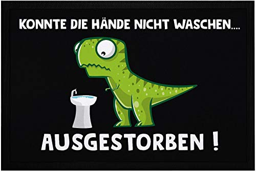 MoonWorks® Fußmatte Corona Dinosaurier Hände waschen T Rex Ironie Spruch lustig Büro rutschfest & waschbar schwarz 60x40cm