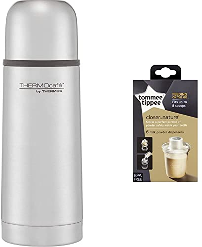 Thermos 181114 ThermoCafé Stainless Steel Flask, Multicolour, 0.35 L & Tommee Tippee Milk Powder Dispensers, 6 Pack