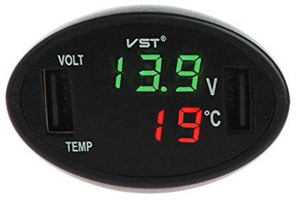 GUMEI Voiture numérique LED thermomètre voltmètre Chargeur USB Automatique Moniteur de Batterie jauge de température