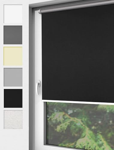Home-Vision® Verdunkelungsrollo Klemmfix, ohne Bohren mit Klämmträgern, Fensterrollo, Seitenzugrollo, Verdunklungsrollo, Lichtundurchlässig Thermorollo (Schwarz, B95cm x H150cm)
