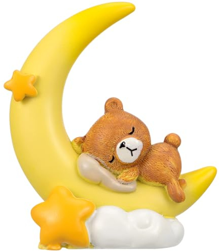 PRETYZOOM bear cake topper baby shower moon decorations for cakes pastel twinkle little star elephant toppers- Creative Bear Moon Craft Statue Cartoon Resin Figurine Car Home Cake Desktop