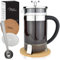 Milu French Press Kaffeebereiter | 350ml, 600ml, 1L | Glas Kaffeepresse, Kaffeezubereiter für Zuhause Reisen Camping inkl. Untersetzer, Löffel, Ersatzfilter (Edelstahl, 600ml (3 Tassen)