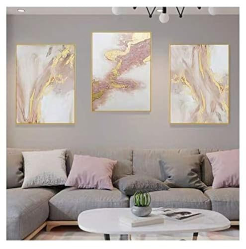 Mingdian Art Lienzo enmarcado de 3 piezas para pared, pintura abstracta de oro rosa, forma de flujo de agua, decoración moderna para el hogar, listo para colgar, 61 x 122 cm