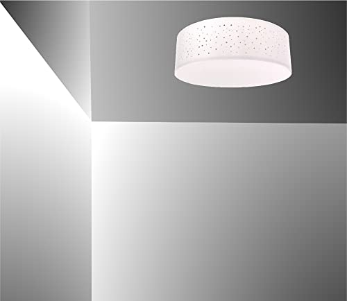 Trango 3137L LED Deckenleuchte mit 38cm Ø Sternenhimmel Stoffschirm in *WEISS* rund inkl. 2x E27 LED Leuchtmittel 3000K warmweiß Wohnzimmer Schlafzimmer Flur Gästezimmer Bürolampe Stoffdeckenleuchte
