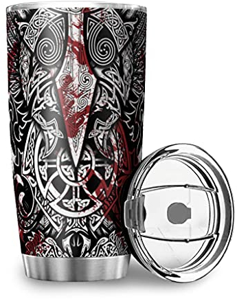 Hftlj20 Kaffeebecher Reisebecher Wikinger Odins Speer Thermo Becher Edelstahl Rostfrei Vakuumisolierte Tassen Becher mit Deckel Edelstahlbecher Isolierbecher White 600ml