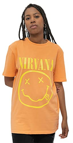 Nirvana T Shirt Yellow Smile Band Logo Official Unisex Orange L