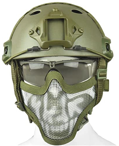 WLXW Fast Helm und Taktische Schutzbrillen Airsoft Halbmaske Set, Für CS Spiel/BB Paintball/Schießen Schutzausrüstung kombiniert/Cosplay,Grün