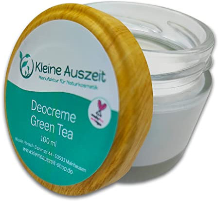 Kleine Auszeit Manufaktur, Deocreme Green Tea, hochwirksam ohne Aluminiumsalze oder Alkohol, vegan, palmölfrei und plastikfrei, 50 ml