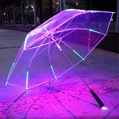YANYUESHOP 8 Rib Light Up Blade Runner Style Changing Color LED Umbrella with Flashlight Transparent Handle Straight Umbrella Parasol