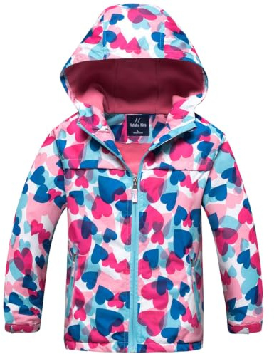 Fewlby Giacca Impermeabile con Cappuccio, Bambini Giacca a Vento Impermeabile con Cappuccio Cappotto Foderato in Pile Ragazze Capispalla, 3-4 Anni