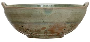 Creative Co-Op Stoneware Berry Bowl with Handles, Aqua Reactive Glaze