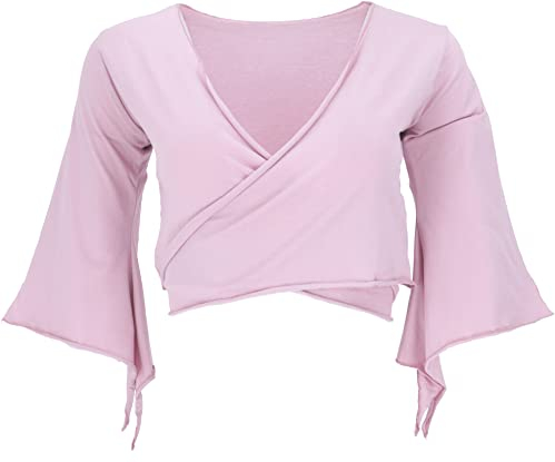 GURU SHOP Elfen Top aus Bio-Baumwolle, Top Goa-chic, Yoga Wickeltop - Rose Water, Damen, Size:S