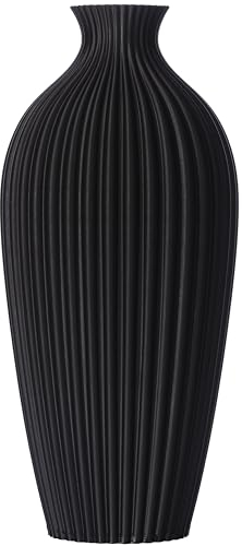 3D Vase Dekovase Saskia XL 38cm Bodenvase Vase Pampasgras Trockenblumen (Schwarz, M)