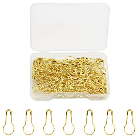 Sicherheitsnadeln Gold, Kleine Sicherheitsnadeln Glühbirnennadel/Kürbisnadel/Kalebash-Pin zum Stricken von Maschenmarkierern,Nähen,Kleidung,Basteln,mit Aufbewahrungsbox (120 Stück/Box)