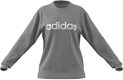 adidas Donna Essentials Linear French Terry Sweatshirt, Medium Grey Heather/White, S