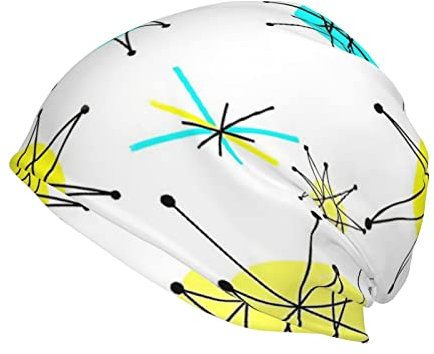 Skull Cap Beanie für Herren 1950er Atomic Retro Pattern Slouchy Beanie Mützen Leichte Strick-Wintermützen für Unisex Schwarz