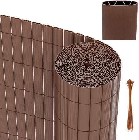 Herrselsam PVC Sichtschutzmatte, W-Rippenverstärkungen Innen, Sichtschutzzaun Sichtschutz mit Kabelbindern, Windschutz Balkonverkleidung Zaunblende UV-beständig Wetterfest, 120 x 900 cm, Braun