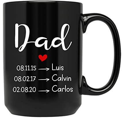 Taza de café para papá y niños, taza personalizada para papá con fecha y nombres, ideas de regalos para papá, papá, regalos personalizados para nuevo padre, taza de té para padre, taza de té para