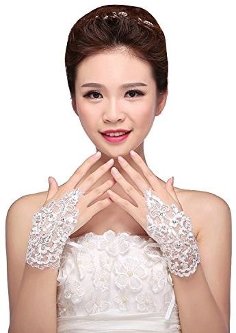 FRGMNT Ballzubehör Hochzeit Handschuhe Strass Braut Handschuhe mit Glitzer Braut Handschuhe Weiß Strass Braut Braut Braut Handschuhe für Braut Party Handschuhe ohne Finger, weiß, Einheitsgröße