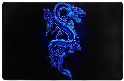 JAYWIS Tapis de sol antidérapant pour salon traditionnel Motif dragon chinois Bleu 152,4 x 99,1 cm