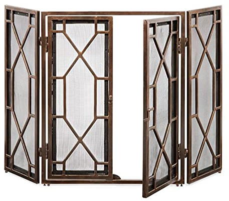 Funkenschutz für Schornstein mit abschließbarer Tür, Baby-Sicherheit, Faltbarer Kaminschutz/feuerfestes 3-Panel-Eisennetz, moderner Holzbrennerschutz, hoch 80 cm (Farbe: C) (B) Dignified