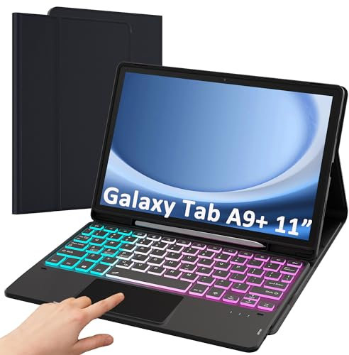 Samsung Galaxy Tab A9+ 5G/A9 Plus 11 Inch Keyboard Case: 3 Zone 7 Colors Backlit Keyboard for Galaxy Tab A9+ Plus 2023 11 Inch - Detachable Smart Touchpad Case