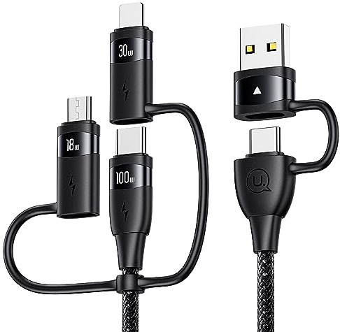 100W Multi USB Kabel, 6 in 1 Multi Ladekabel USB C Kabel PD 5A Schnellladekabel USB A/C auf USB C[100W] / iP[30W] / Micro[18W] Mehrfach Universal Ladekabel für Laptop Tablet Handy, 2M Schwarz