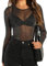 BelleLovin Women's Sheer Mesh glitter bodysuit See Through V Neck Long Sleeve Body suit tops, Black, XL