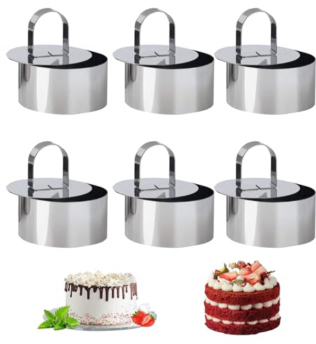 6 STK Kuchenringe, Edelstahl Speisering Stamper Essen Kochen Präsentation Ringe Form, KuchenForm Kuchen Schimmel Set enthält 6 Ringe, 6 Lebensmittel Pressen für Desserts, Kuchen, DIY