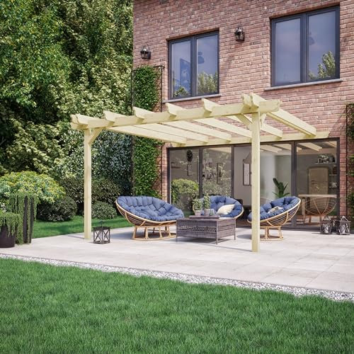 Rutland County Garden Furniture Wall Mounted Double Garden Pergola Kit - Outdoor Wall Mounted Double Garden Pergola Design - Wooden Gazebo Canopy Pergola Kit - Garden Arch Garden Room