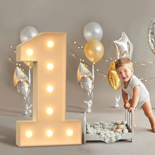 Light Up Number 1, LED Alphabet Lights Marquee Decoration Light Up Sign for Home Party Bar Wedding Festival Birthday Decorations Xmas Gifts, 100cm/3FT