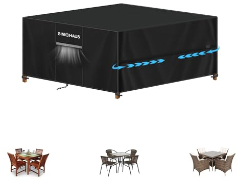 SIMPHAUS Abdeckung für Gartenmöbel 150x150x74 Wasserdicht Abdeckplane für Gartenmöbel Abdeckung für Gartentisch Terrassenmöbel Schutzhülle für Sitzgruppe Abdeckhaube Gartenmöbel Anti-UV Oxford Gewebe
