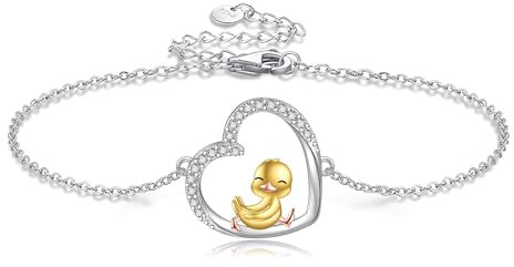URONE Enten-Armband Sterlingsilber Enten-Herz-Anhänger niedliches Tier-Enten-Schmuck Geschenke für Frauen Entenliebhaber ​
