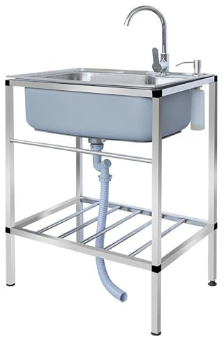 Fregadero Independiente de Acero Inoxidable, Fregadero de Cocina de un Seno con Grifo para Bar, Jardín, Camping