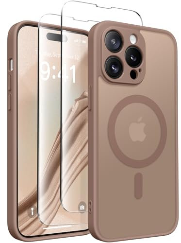 CAPRARO Magnetic Case for iPhone 14 Pro, [Compatible with MagSafe] [Full Camera Protection] Shockproof Protection Slim Translucent Matte iPhone 14 Pro Case, Brown