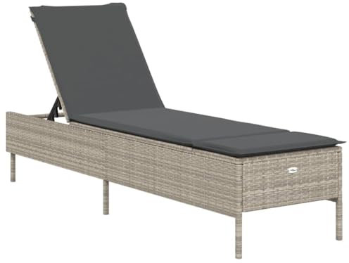 vidaXL Sonnenliege mit Auflage, Gartenliege mit Stahlrahmen, Relaxliege für Garten Terrasse, Sonnenbett Gartenmöbel, Hellgrau Poly Rattan