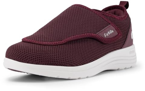 FitVille Chaussures Larges pour Femmes Chaussons Confortables Réglables Chaussures de Marche Scratch pour Pieds Sensibles 40 EU Large Rose