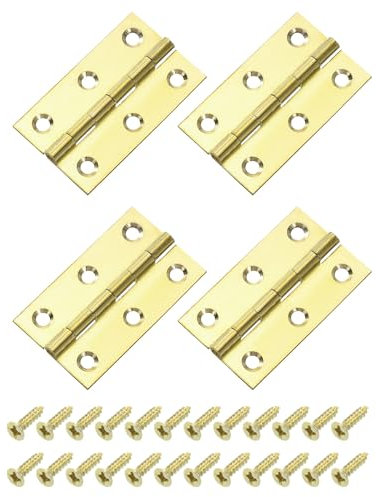sourcing map 4 Pcs Folding Butt Hinges, 2 Inch Brass Small Door Hinges Butt Cabinet Hinges Folding Craft Hinges with Screws for Door Wooden Boxes Windows Dressers, Gold Tone