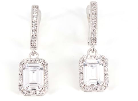 HOILY’S Ohrringe Damen Baguette Ohrhänger Schmuck mit Kristall Weiß in 925 Sterling Silber