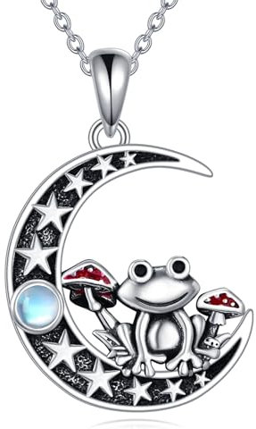 YAFEINI Pilz Halskette Sterling Silber Frosch Anhänger Tier Halskette Mondstein Schmuck Geschenk Damen