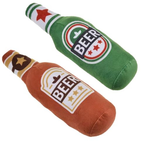 BDHI 2pcs Dog Beer Bottle Plush Toys Squeaky Dog Interactive Play Toy Interactive Dog Chew Toy Beer Bottle Plush Puppy Toys Portable Funny Cute Pet for Small Medium Dogs and Other Pets(Y289-2)