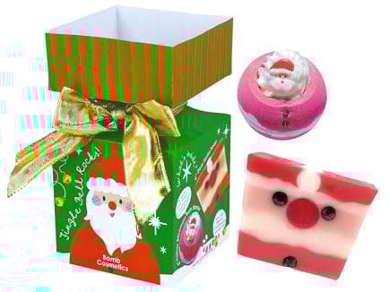 Bomb Cosmetics Jingle Bell Rock Mini Cracker Geschenkset - mit reinen ätherischen Ölen, Ingwer & Zimt Badebombe und Bergamotte & Zimtseife
