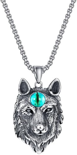 MOPZIJA Collier loup pour homme avec pendentif tête de loup paw - Collier viking - Argent noir et or - Amulette byzantine - En acier inoxydable - Pour homme et femme