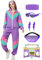 Coseaon 80er 90er Jahre Outfit Damen Trainingsanzug Jacke Hose Anzug 80er Retro Kleidung Accessoire 80s Kostüm Halloween Karneval Party (Lila, 3XL)